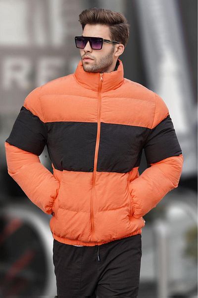 Madmext Orangefarbener Puffermantel mit Stehkragen 6806