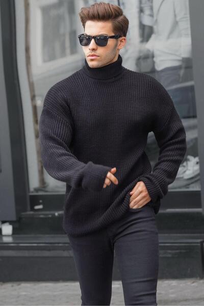 Madmext Black Turtleneck Knitted Sweater 6858