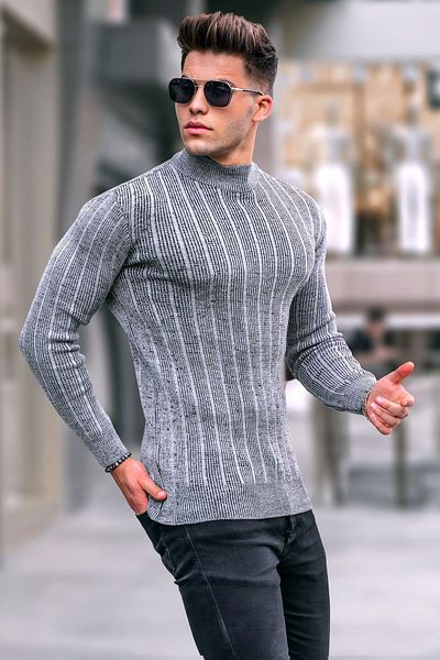 Madmext Gray Half Turtleneck Knitwear Sweater 5761