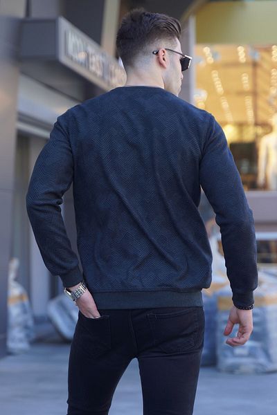 Madmext Anthracite Patterned Crew Neck Knitwear Sweater 5962