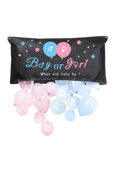Flippy Gender Reveal Balloon Drop Bag Set - 24 Pink & Blue Latex Balloons (13 cm), 60x120 cm Bag