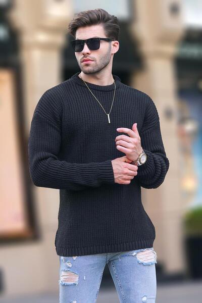 Madmext Siyah Bisiklet Yaka Uzun Kollu Örme Kazak 7246