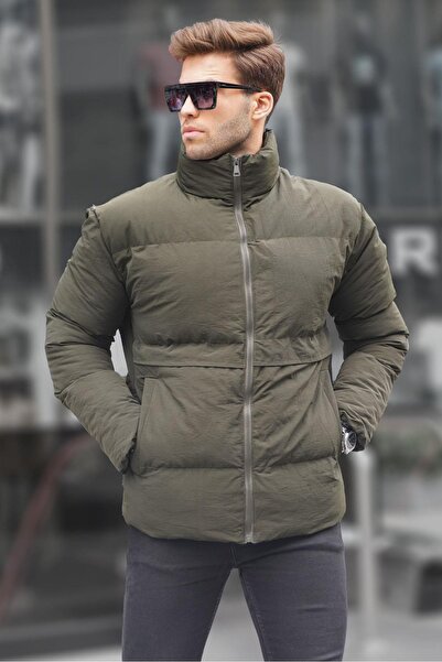 Madmext Khaki Stand Collar Pánský nafukovací kabát 6807