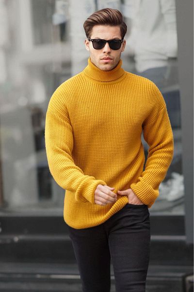 Madmext Senfgelber Rollkragen-Strickpullover 6858