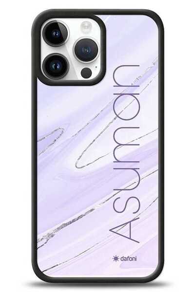Dafoni Dafoni Glossy iPhone 13 Pro Max Kişiye Özel İsimli Simli Mor Mermer Kılıf