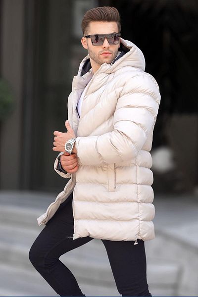 Madmext Beige Pufferjacke mit Kapuze für Herren 6803