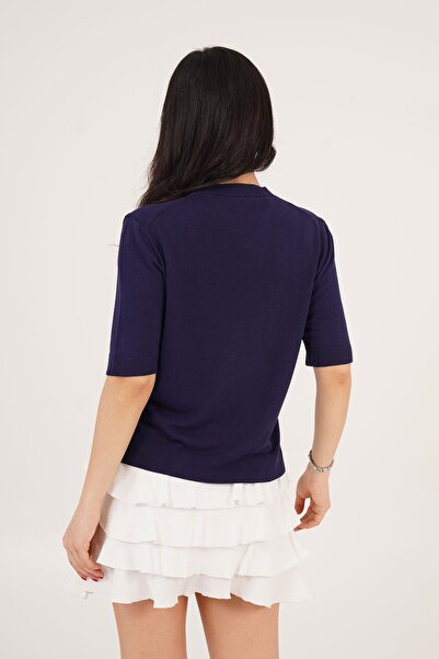 Hipo Trend Короткий рукав, велосипедна горловина, базова синя блузка