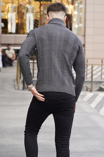 Madmext Anthracite Patterned Turtleneck Knitwear Sweater 5769