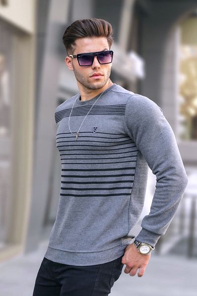 Madmext Grimelange Gestreifter Strickpullover mit Rundhalsausschnitt 5961