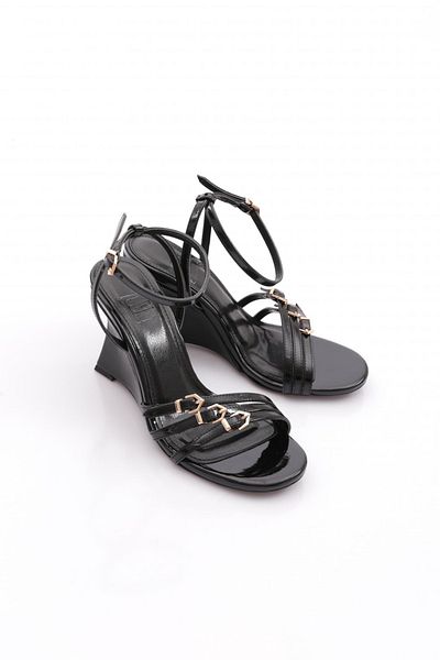 DGN Women's Wedge Shoes Black Patent Leather 91143236