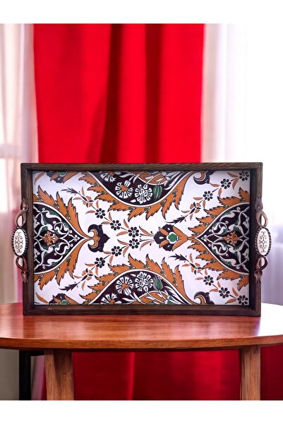 STORESZA Özel Tasarım Kütahya Çinisi Ahşap Çini Tepsi (25x40Cm)