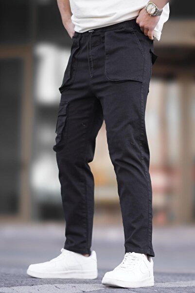 Madmext Black Cargo Pocket Men's Trousers 6886