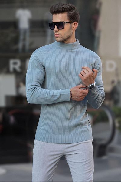 Madmext Ανδρικό πλεκτό πουλόβερ Water Green Turtleneck 6822