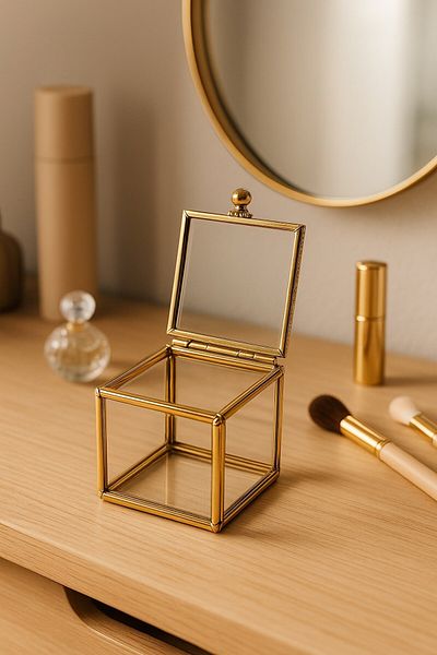 Arma House Mini Gold Glass Jewelry Box & Engagement & Wedding