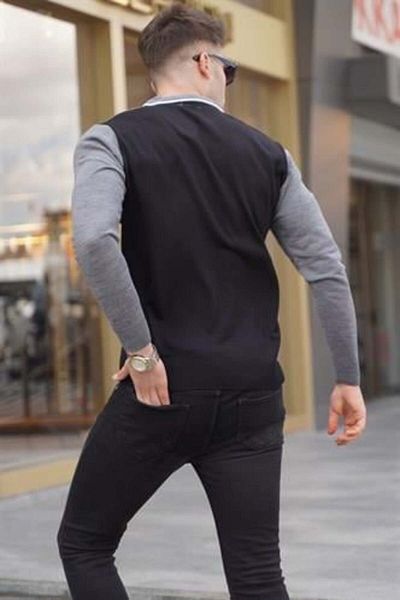 Madmext Black Zippered Polo Neck Knitwear Sweater 5787