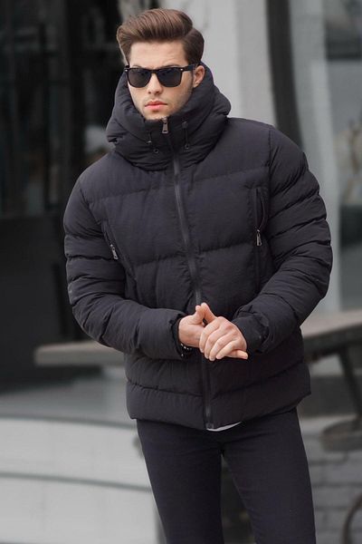 Madmext Černá pánská bunda Puffer s límečkem a kapucí 6805