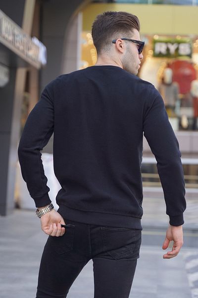 Madmext Black Striped Crew Neck Knitwear Sweater 5961