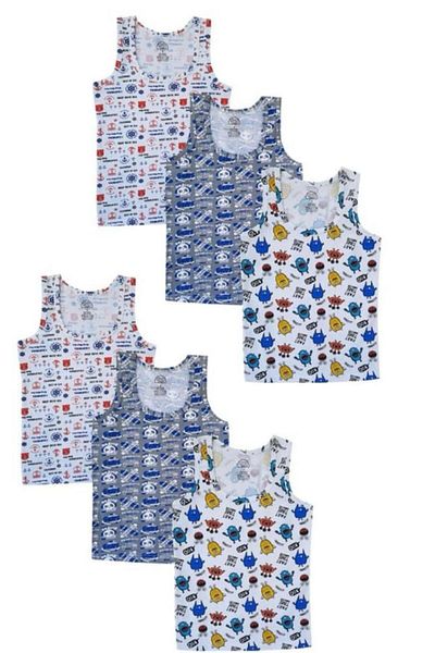 Tutku Gi̇yfest Passion 6 Pack Boy's Tank Tops with Colorful Patterns (Mixed Patterns)
