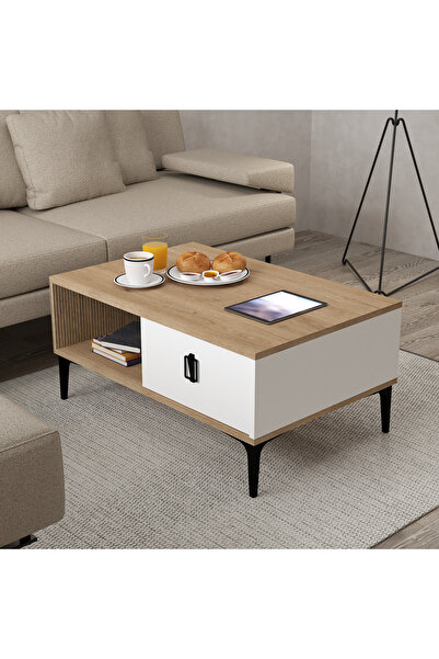 Evmo Home 2005 Sare Orta Sehpa Sepet - Yunus - Beyaz Kapaklı