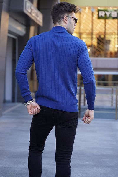 Madmext Pulover din tricotaj cu jumătate de gât indigo 5786
