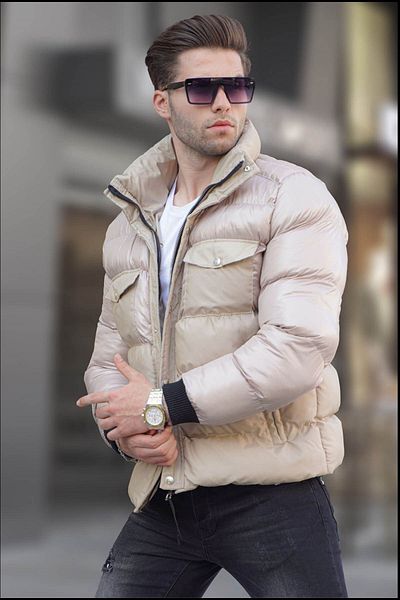 Madmext Μπουφάν με κολάρο μπεζ με λεπτομέρεια Puffer 5741