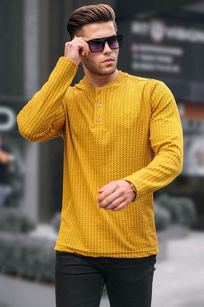 Madmext Senfgelber Basic-Pullover aus Waffelstoff 6007