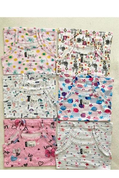 Tutku Gi̇yfest Passion 6-Pack Girl's Tank Top with Colorful Patterned Thin Straps (Mixed Patterns)