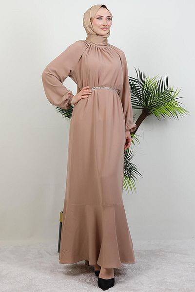 GİYZAMİLA Φόρεμα Hijab με αλυσίδα Μπεζ