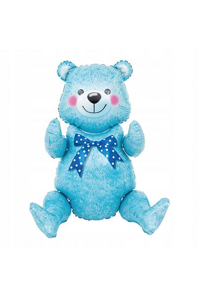Flippy Balon, , Figurina Animalute, Model Ursulet Asezat, Tematica Aniversare, 44x82.5 Cm, Albastru