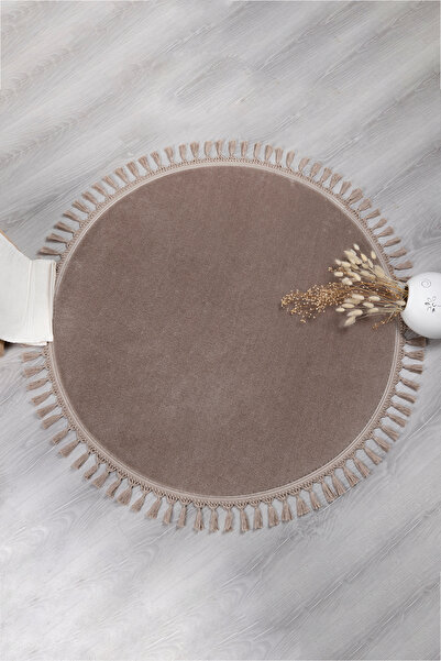 Myevilla Modern Dekoratif Yuvarlak Puffy Peluş Ponpon Saçaklı Salon Oturma Od...