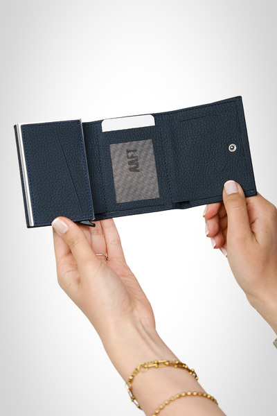 MFT Leather Design Синій ретро шкіряний гаманець з механізмом - натуральний матовий (2660)