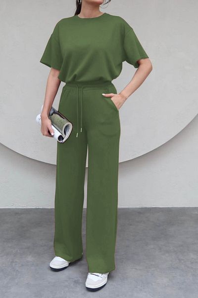 ruNadeS Women's Trend Short Sleeve Palazzo Summer Suit