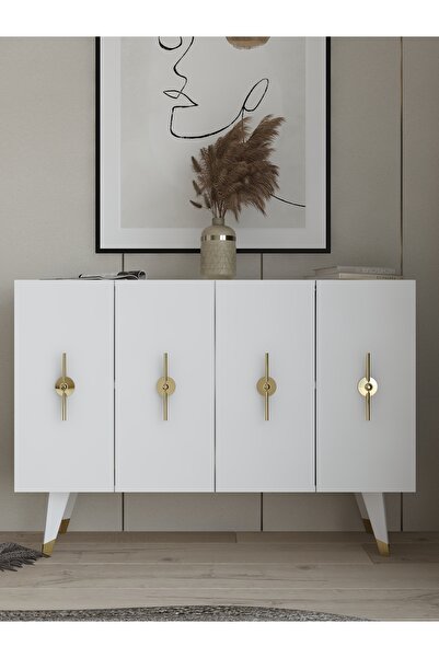 DEMONTE DECOR Quartdd (KM120) Konsol , Çok Amaçlı Dolap - Beyaz Altın (RAMADA KULP)