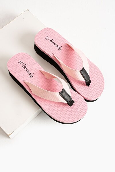 Bermody Kaila Women's Pink Platform Wedge Heel 4.5 cm Fabric Flip Flops Summer Pool Beach Slippers