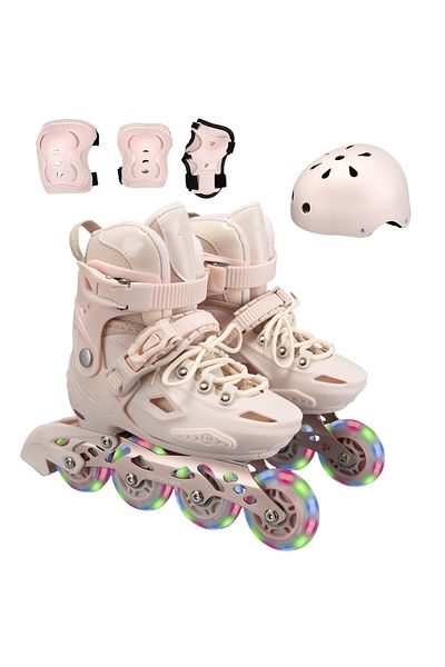 ACTION ONE Set de role Pastel Tan, cu casca, protectii si geanta transport, roti luminoase, marimea S (28-31)