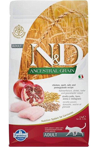N&D Ancestral Grain Tavuk Kılçıksız Buğday Yulaf Ve Narlı Yetişkin Kedi Mamas...