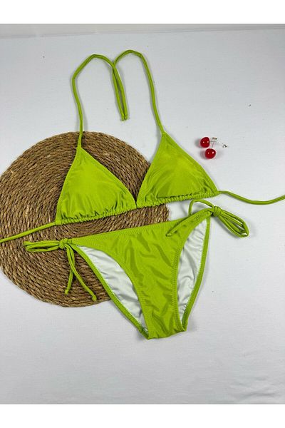 FUNELLA Light Green Halter-Neck Women's Fashionable Triangle Bikini Set