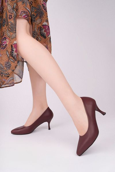 Deripabuc Genuine Leather Claret Red Women's Heeled Leather Shoes Shn-0224
