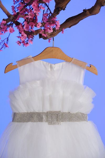 Pina Kids Crystal Stone Belt Detailed Layered Tulle Girl's Evening Dress Aby.8987