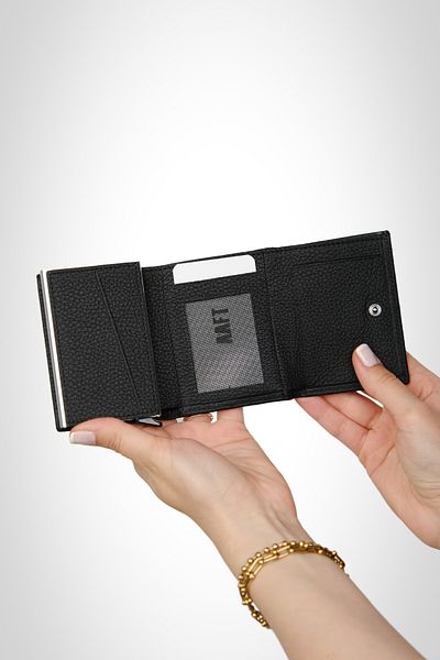 MFT Leather Design Genuine Matte Leather Black Retro Wallet - Mechanismed (2660)