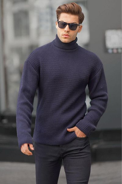 Madmext Marineblauer Rollkragen-Strickpullover 6858