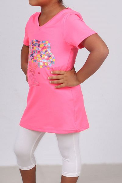 Eslina 1708 -1 Tree Printed Children's Pool Swimsuit-Pink-White