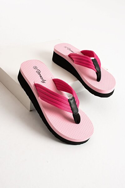 Bermody Kaila Women's Pink Platform Wedge Heel 4.5 cm Fabric Flip Flops Summer Pool Beach Slippers
