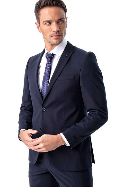 Morven Ανδρικό Navy Blue Basic μονόχρωμο κοστούμι με διπλή σχισμή