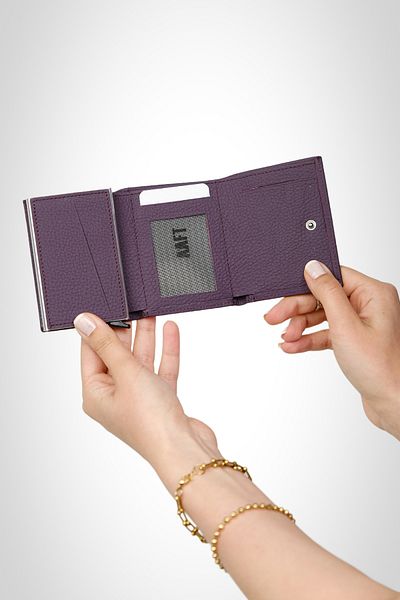 MFT Leather Design Genuine Matte Leather Mechanized Retro Wallet - Purple (2660)