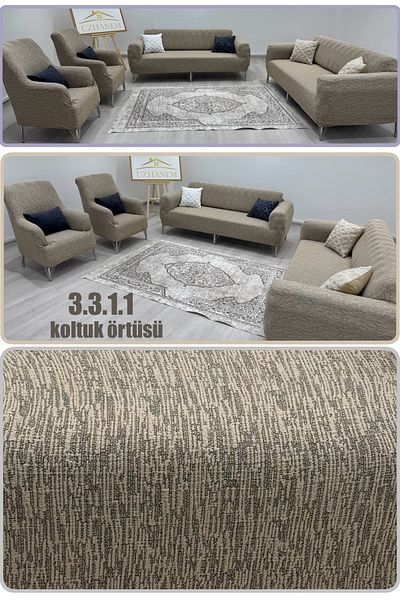 uzhanem Σετ κάλυμμα καναπέ Flexible Jacquard 3+3+1+1 Βαμβακερό - Stretch Elastic
