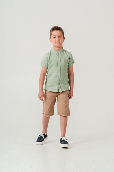 Esterella Boy's Muslin Suit / Judge Collar Short Sleeve Shorts Suit / Muslin Shorts Shirt Suit