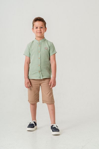 Esterella Boy's Muslin Suit / Judge Collar Short Sleeve Shorts Suit / Muslin Shorts Shirt Suit