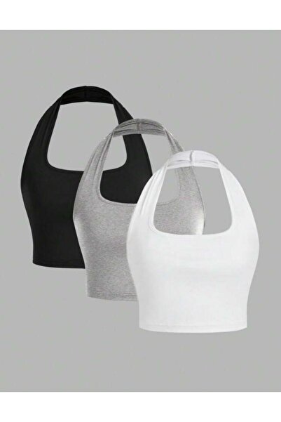 Lorya Giyim Kadın 3'lü Paket Pamuklu Vücuda Yapışan Kaşkorse Fitilli Kumaş Ko...