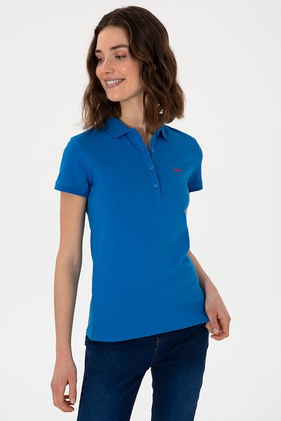 U.S. Polo Assn. Women's Cobalt Blue Basic Polo Neck T-Shirt 50305764 -Vr077
